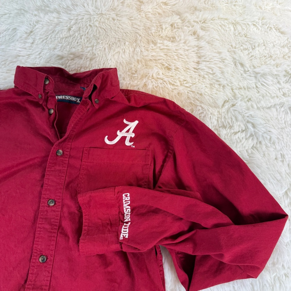 Vintage Pressbox Crimson Tide Alabama‎ Roll Tide Button Up Shirt Men's Large Red - Picture 8 of 11